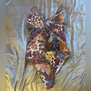 Paisley mosaic lace up swimsuit